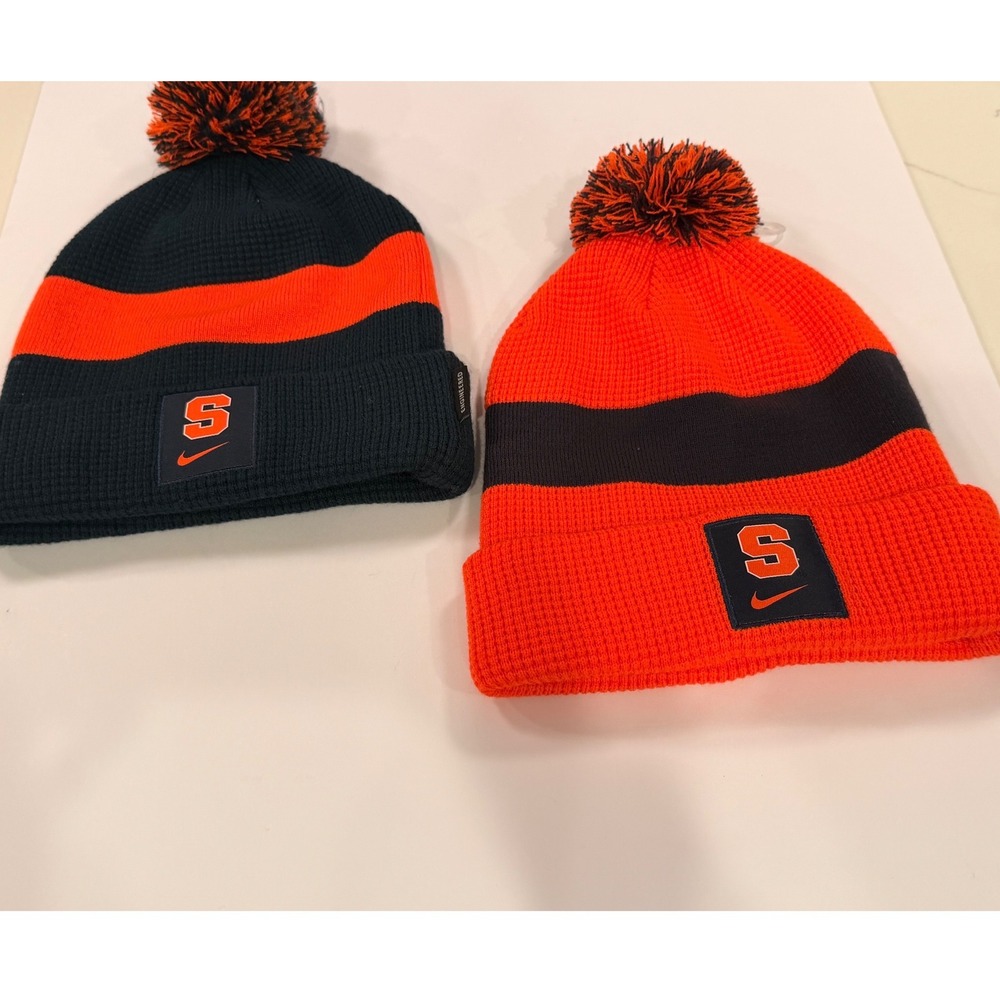 Nike Syracuse Orange Knit Pom Beanie Hat Bundle Navy Orange NCAA Dri-FIT 2 Pack